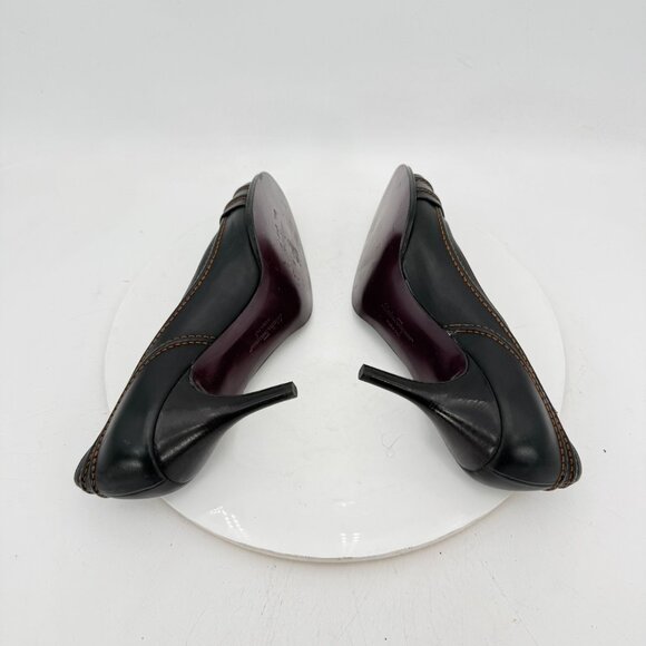 Salvatore Ferragamo Women Size 10B Brown Leather Belt Slip On Pump Heel Shoes - Picture 6 of 11